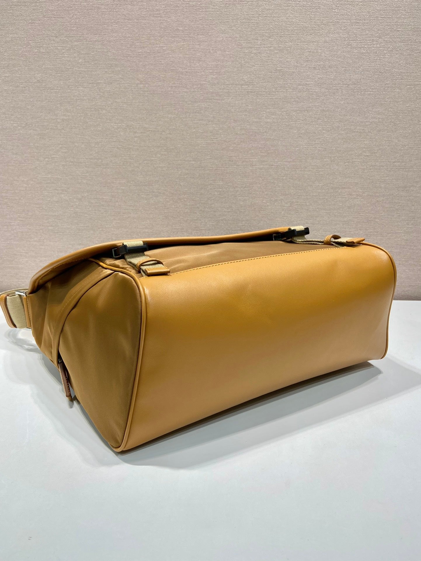 LARGE FLAP BAG 30 IN CIDER BROWN RE-NYLON AND CALFSKIN TRIM mysite