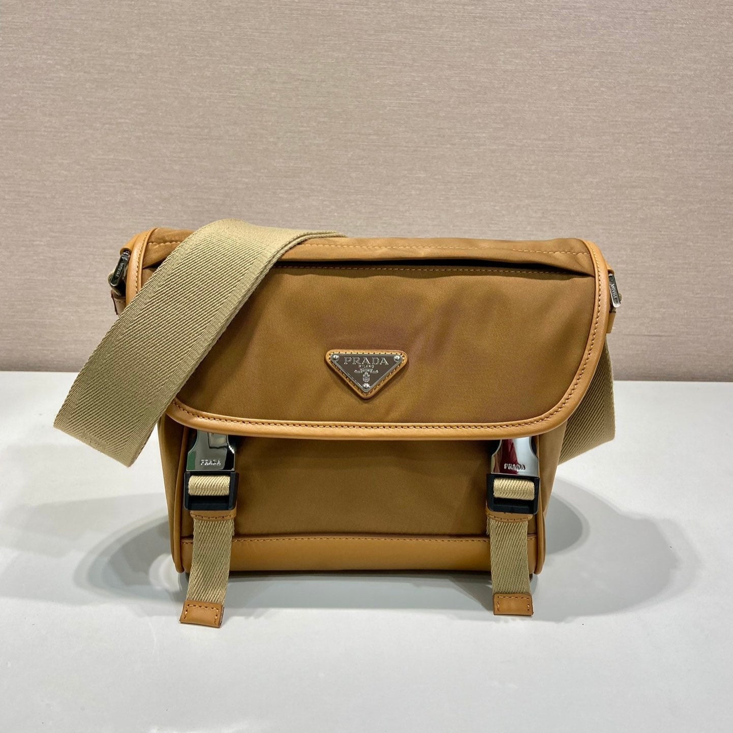 SMALL FLAP BAG 20 IN CIDER BROWN RE-NYLON AND CALFSKIN TRIM mysite