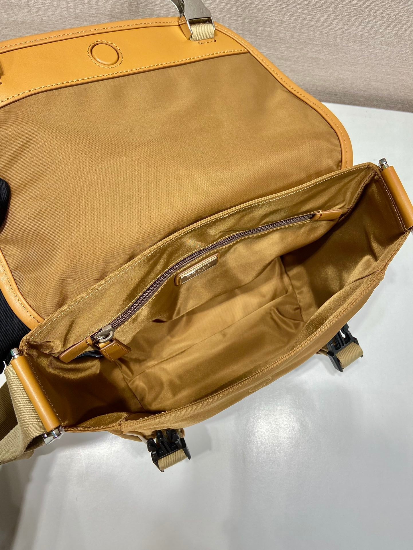 SMALL FLAP BAG 20 IN CIDER BROWN RE-NYLON AND CALFSKIN TRIM mysite