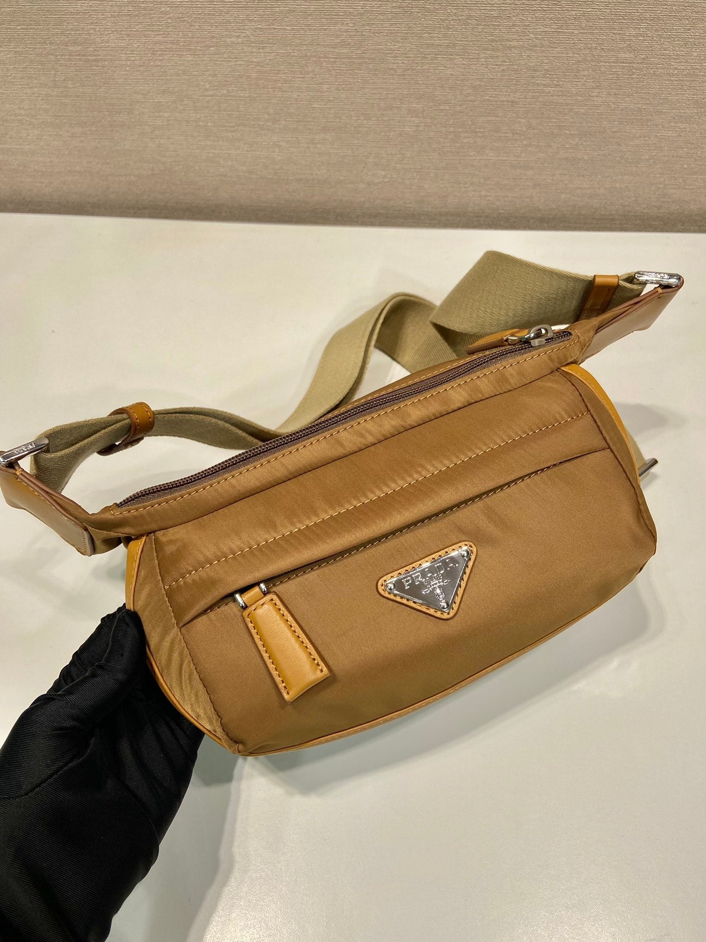 MESSENGER BAG 20 IN CIDER BROWN RE-NYLON AND CALFSKIN TRIM mysite