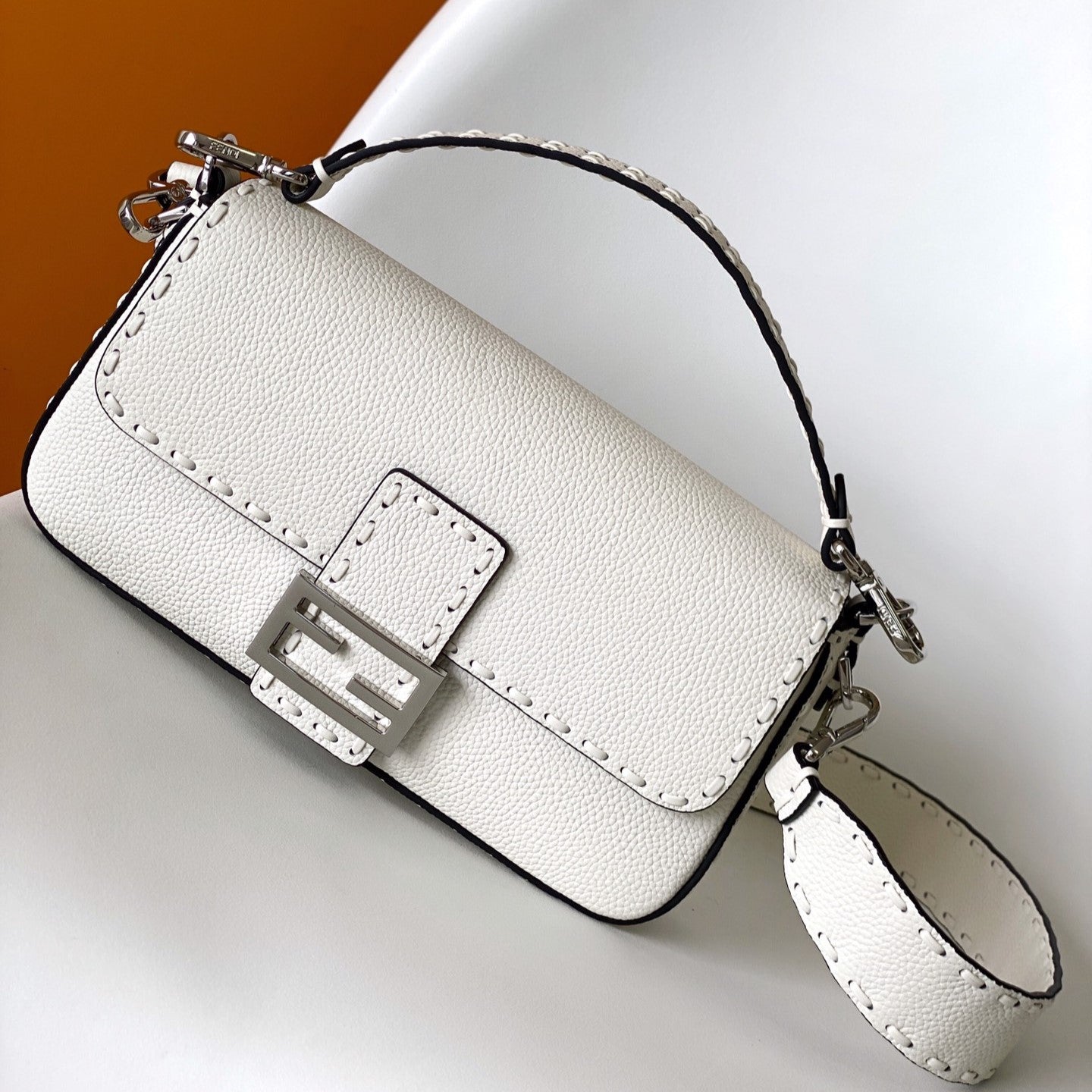 Fend Baguette 27 Bag White Calfskin Shw mysite