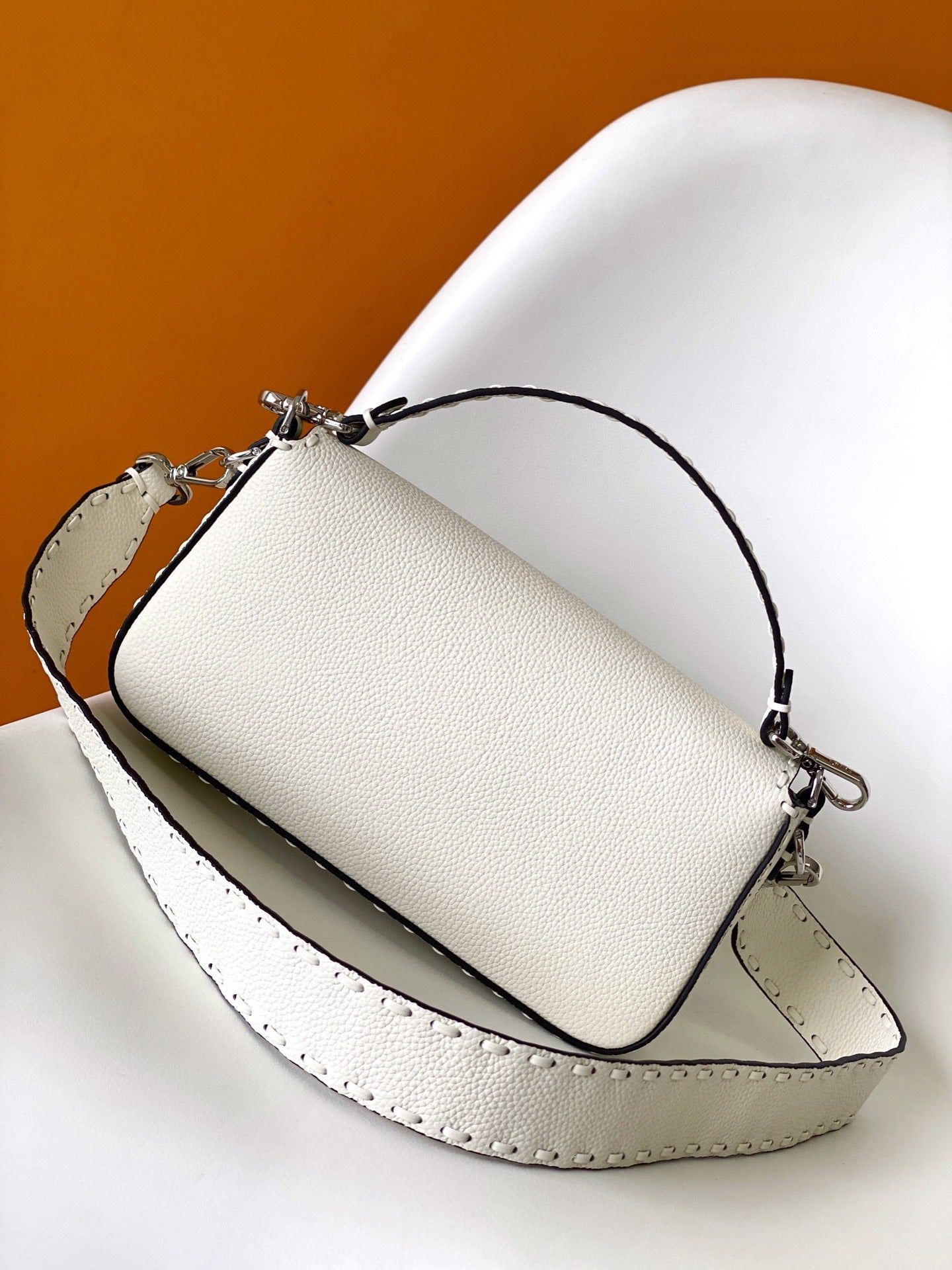 Fend Baguette 27 Bag White Calfskin Shw mysite