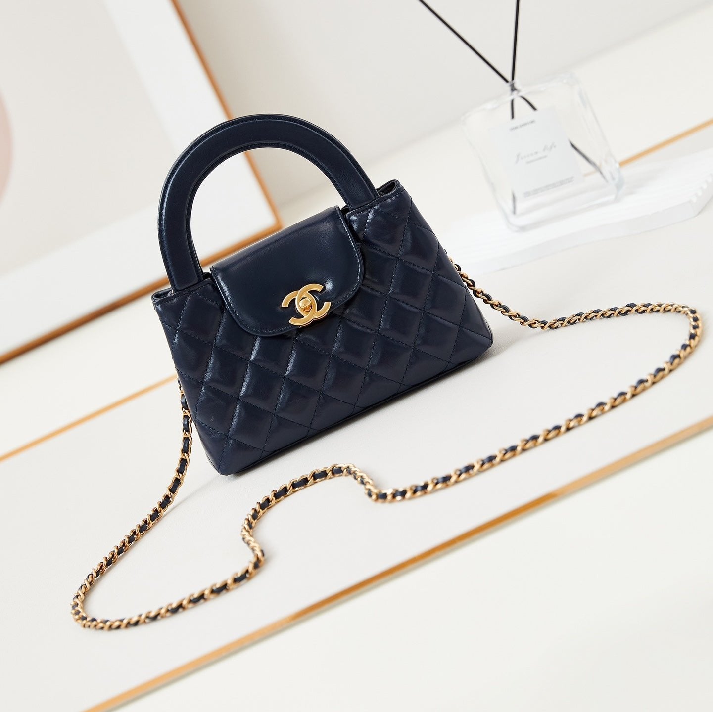 cc 24a nano 19cm kelly shopper bag navy blue lambskin mysite