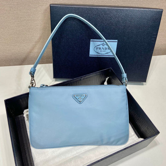 SHOULDER BAG 24 WITH TRIANGLE LOGO IN SKY BLUE RE-NYLON FABRIC mysite