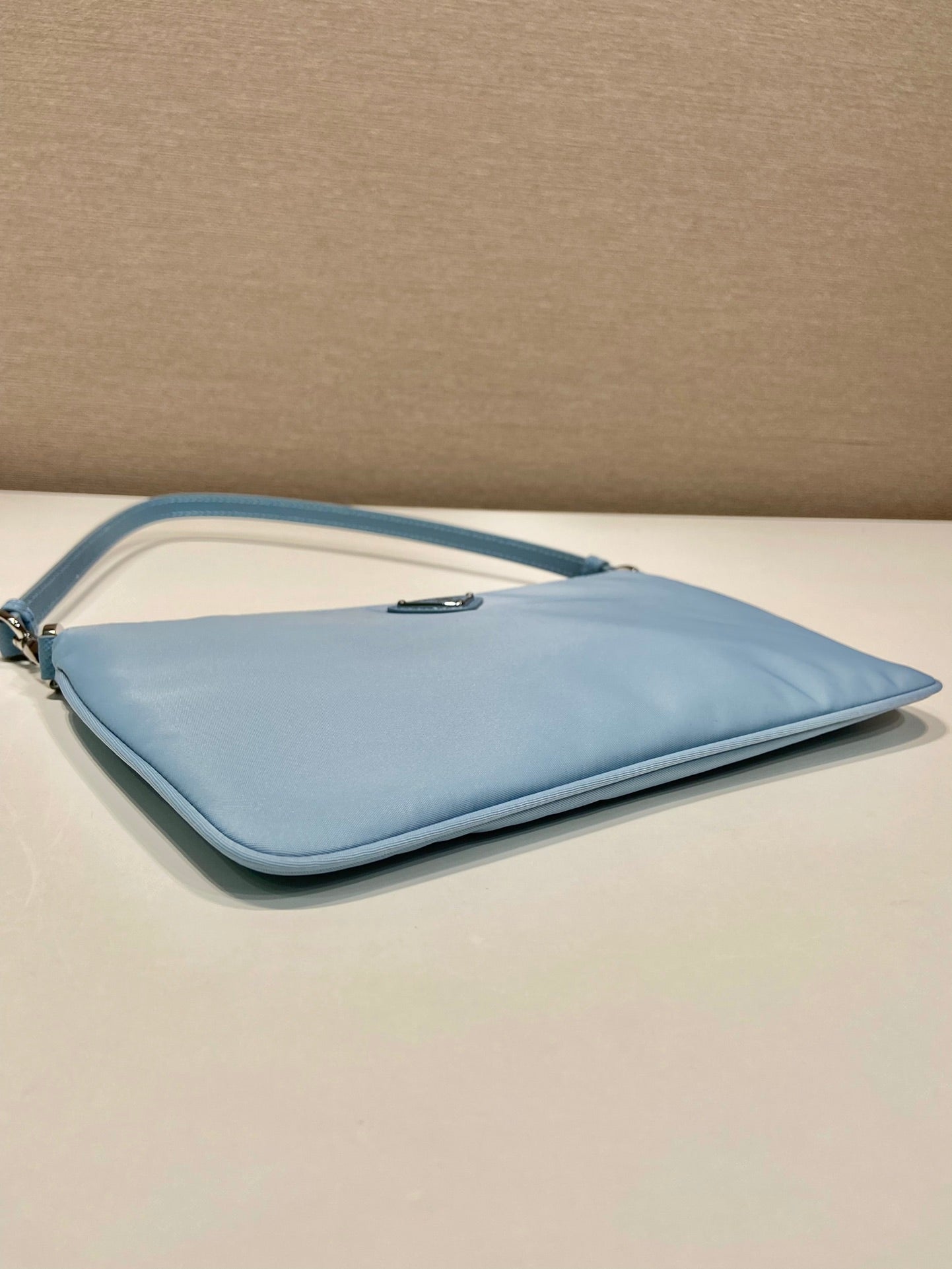 SHOULDER BAG 24 WITH TRIANGLE LOGO IN SKY BLUE RE-NYLON FABRIC mysite