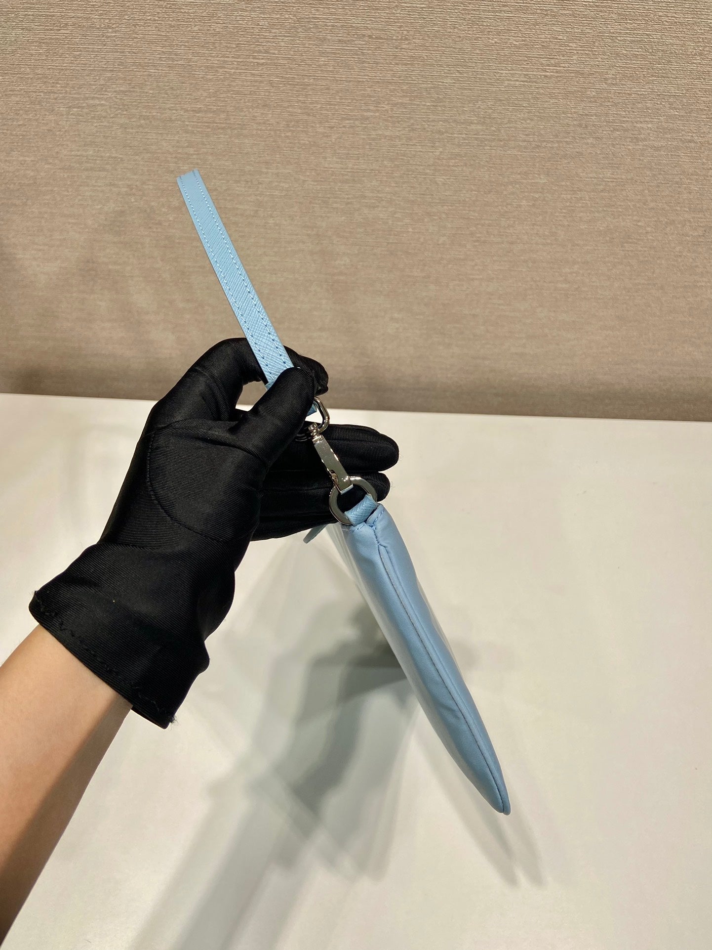 SHOULDER BAG 24 WITH TRIANGLE LOGO IN SKY BLUE RE-NYLON FABRIC mysite