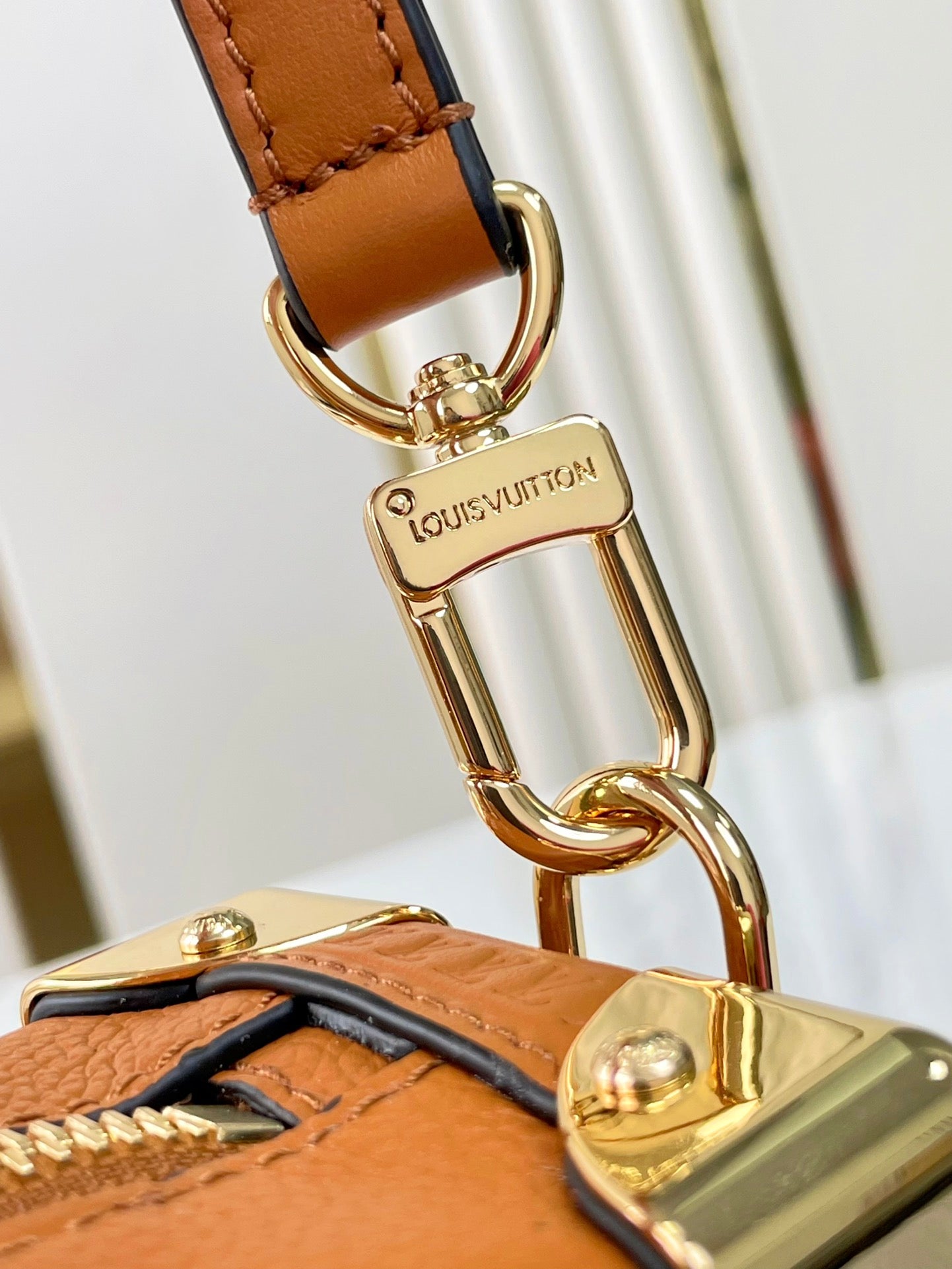 SIDE TRUNK MINI 18 IN ORANGE BROWN CALFSKIN GOLD HARDWARE mysite