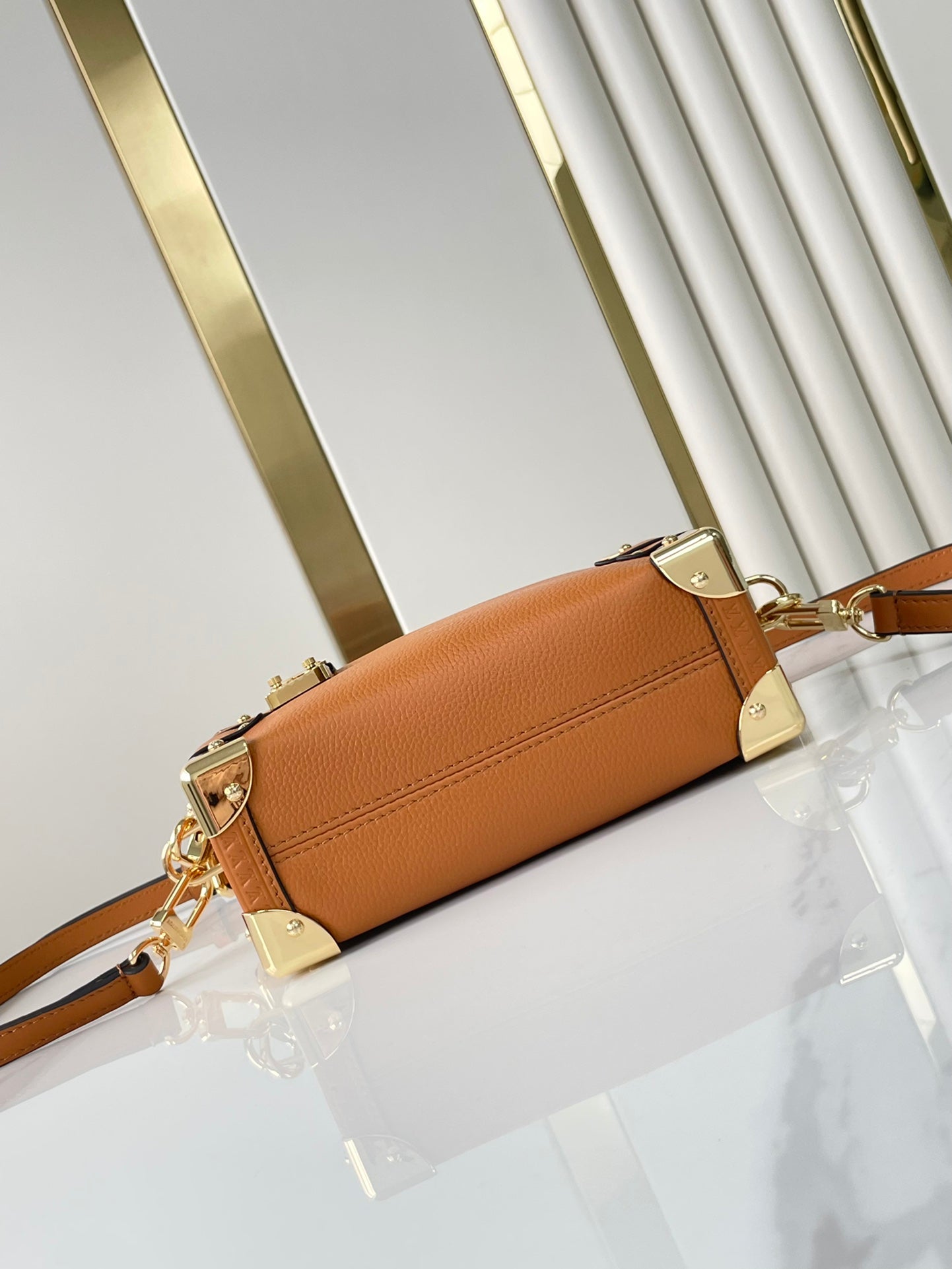 SIDE TRUNK MINI 18 IN ORANGE BROWN CALFSKIN GOLD HARDWARE mysite