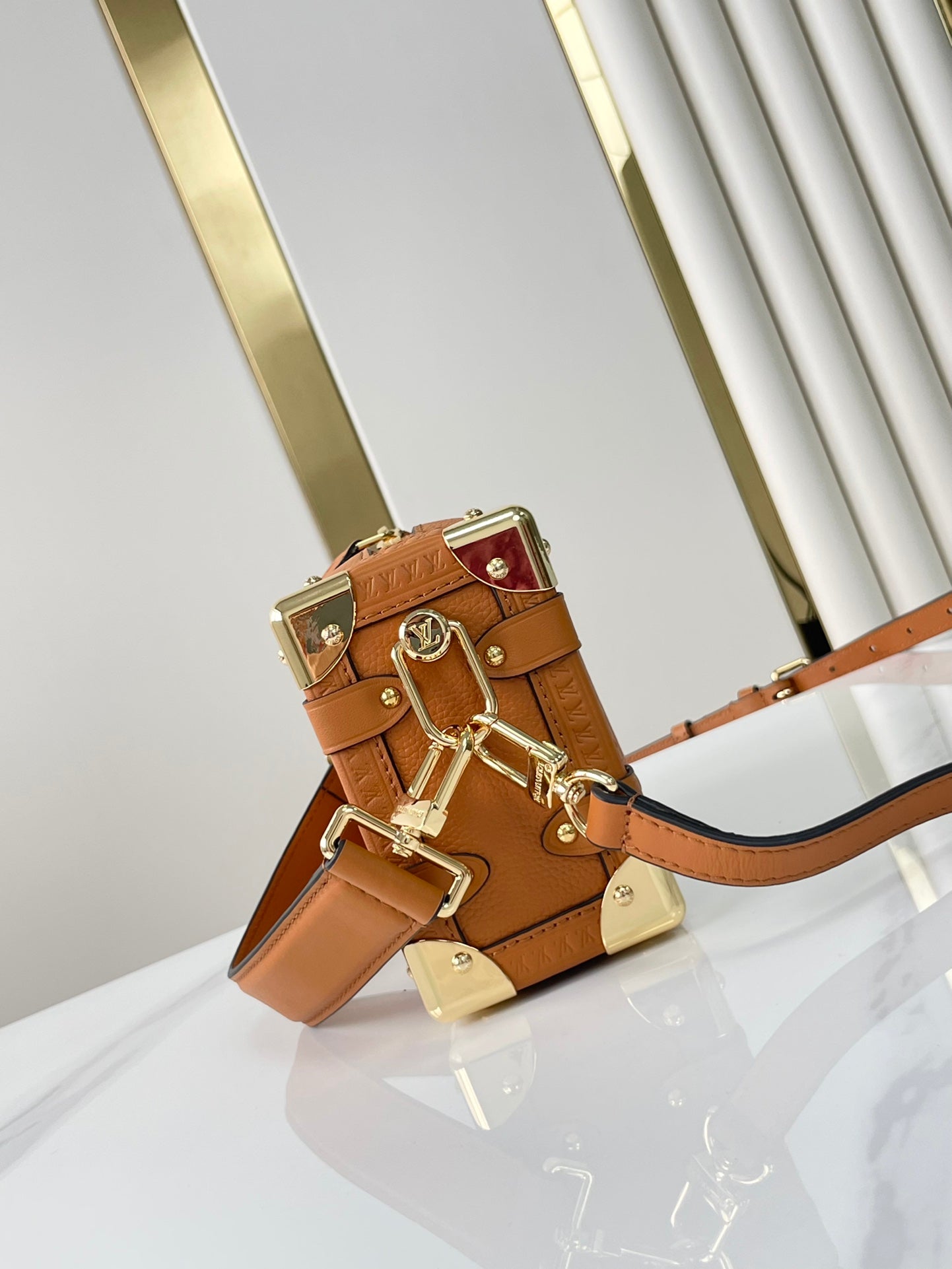 SIDE TRUNK MINI 18 IN ORANGE BROWN CALFSKIN GOLD HARDWARE mysite