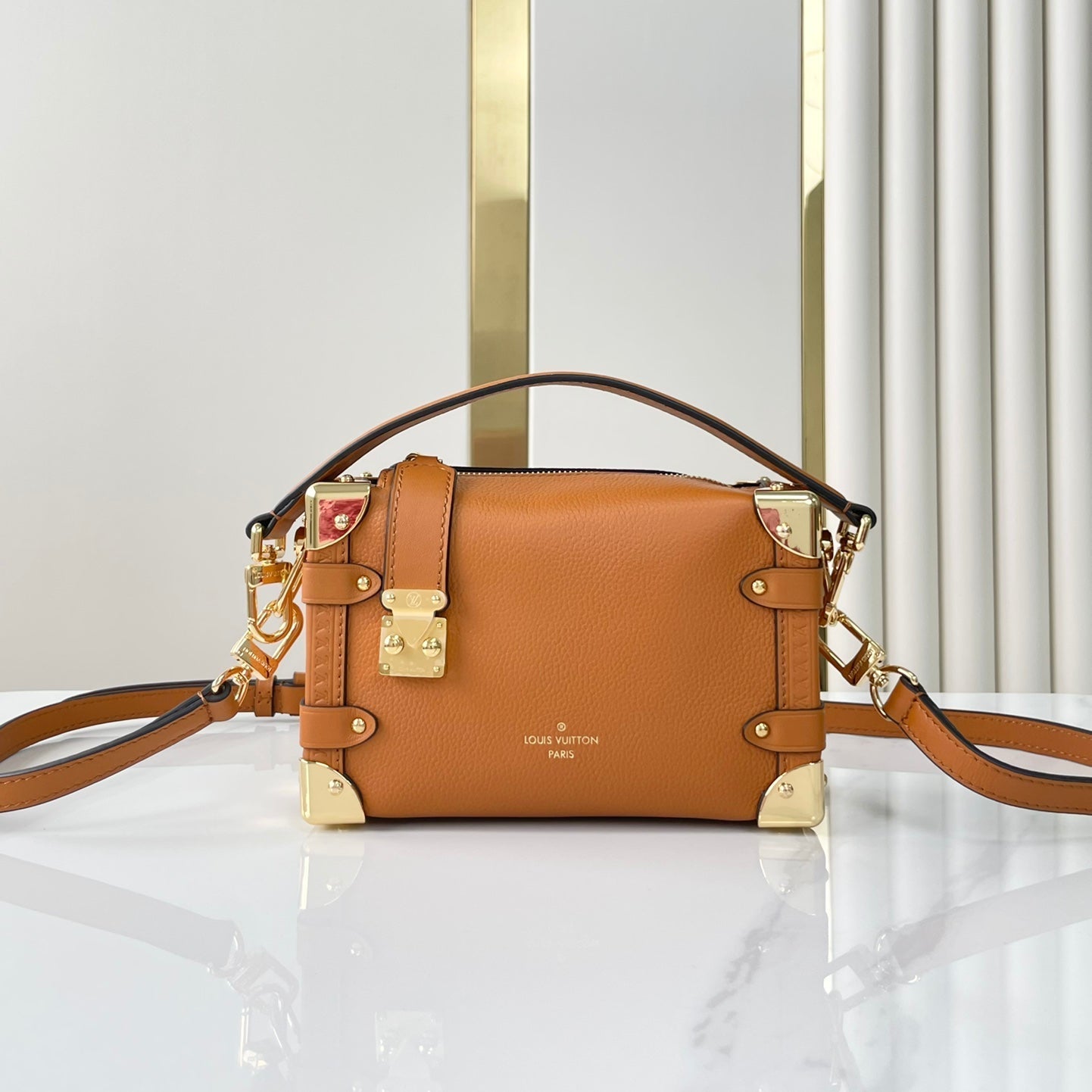 SIDE TRUNK MINI 18 IN ORANGE BROWN CALFSKIN GOLD HARDWARE mysite