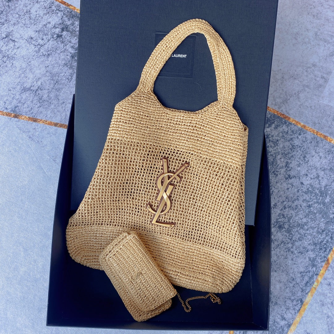 icare 58cm woven raffia brown calfskin mysite