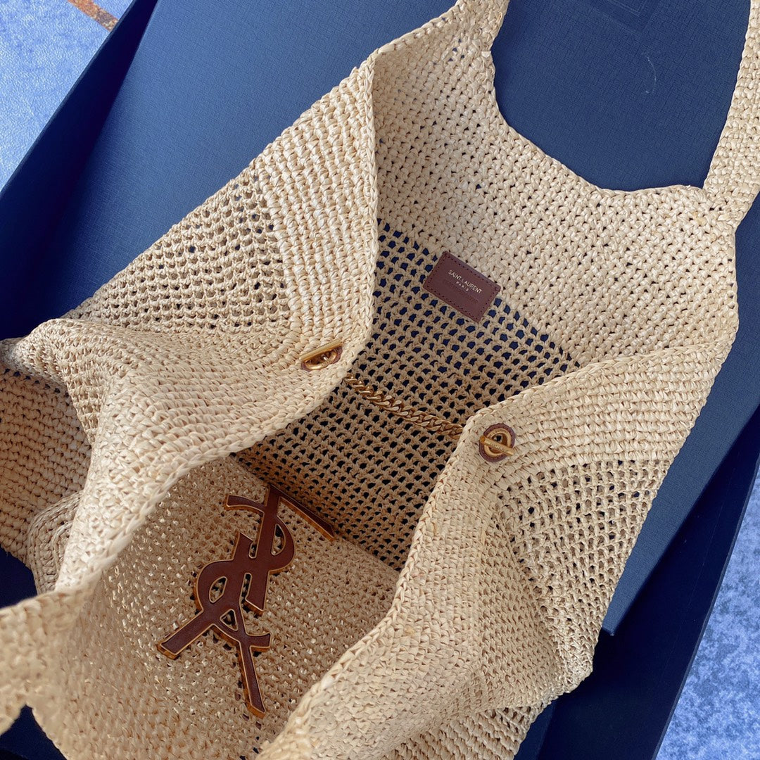 icare 58cm woven raffia brown calfskin mysite