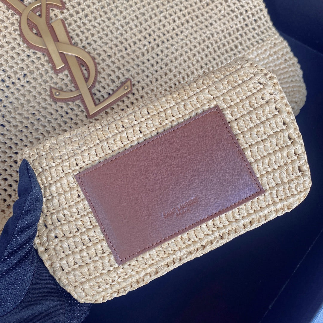 icare 58cm woven raffia brown calfskin mysite