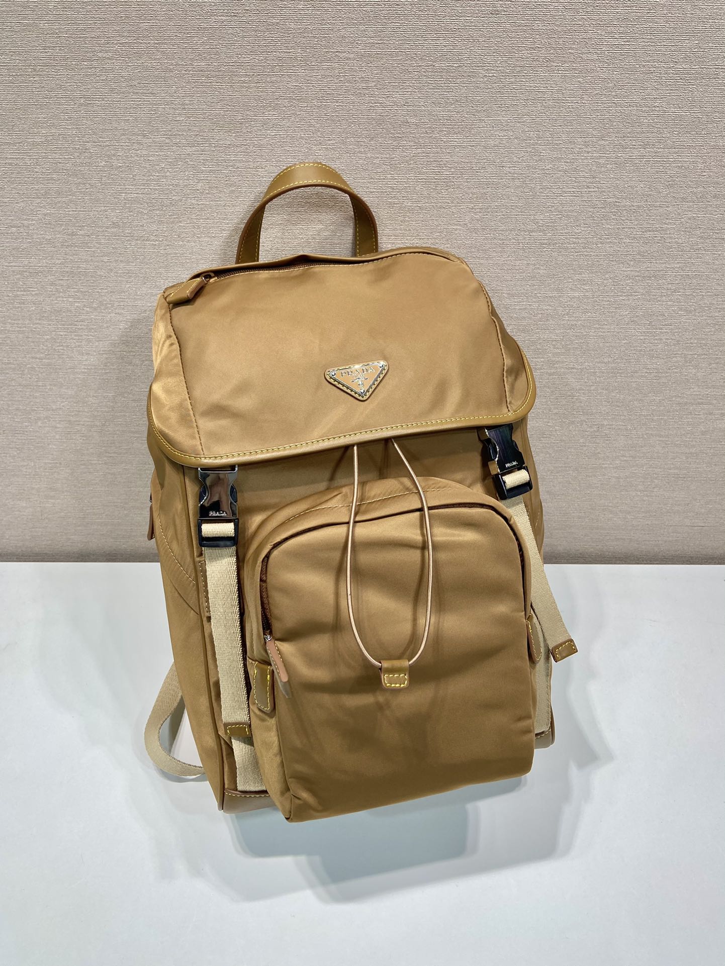 BACKPACK 45 IN CIDER BROWN RE-NYLON AND CALFSKIN TRIM mysite