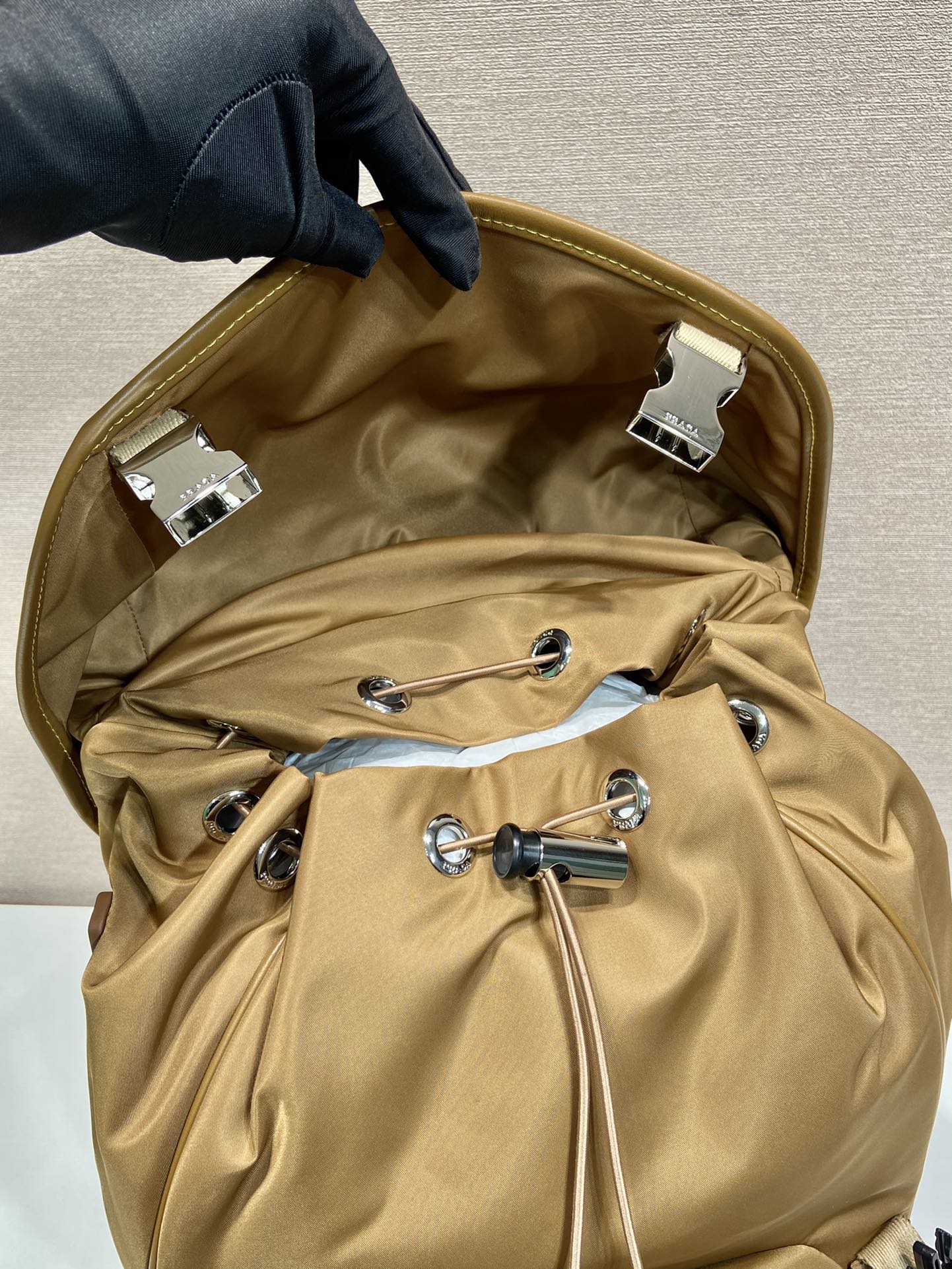 BACKPACK 45 IN CIDER BROWN RE-NYLON AND CALFSKIN TRIM mysite