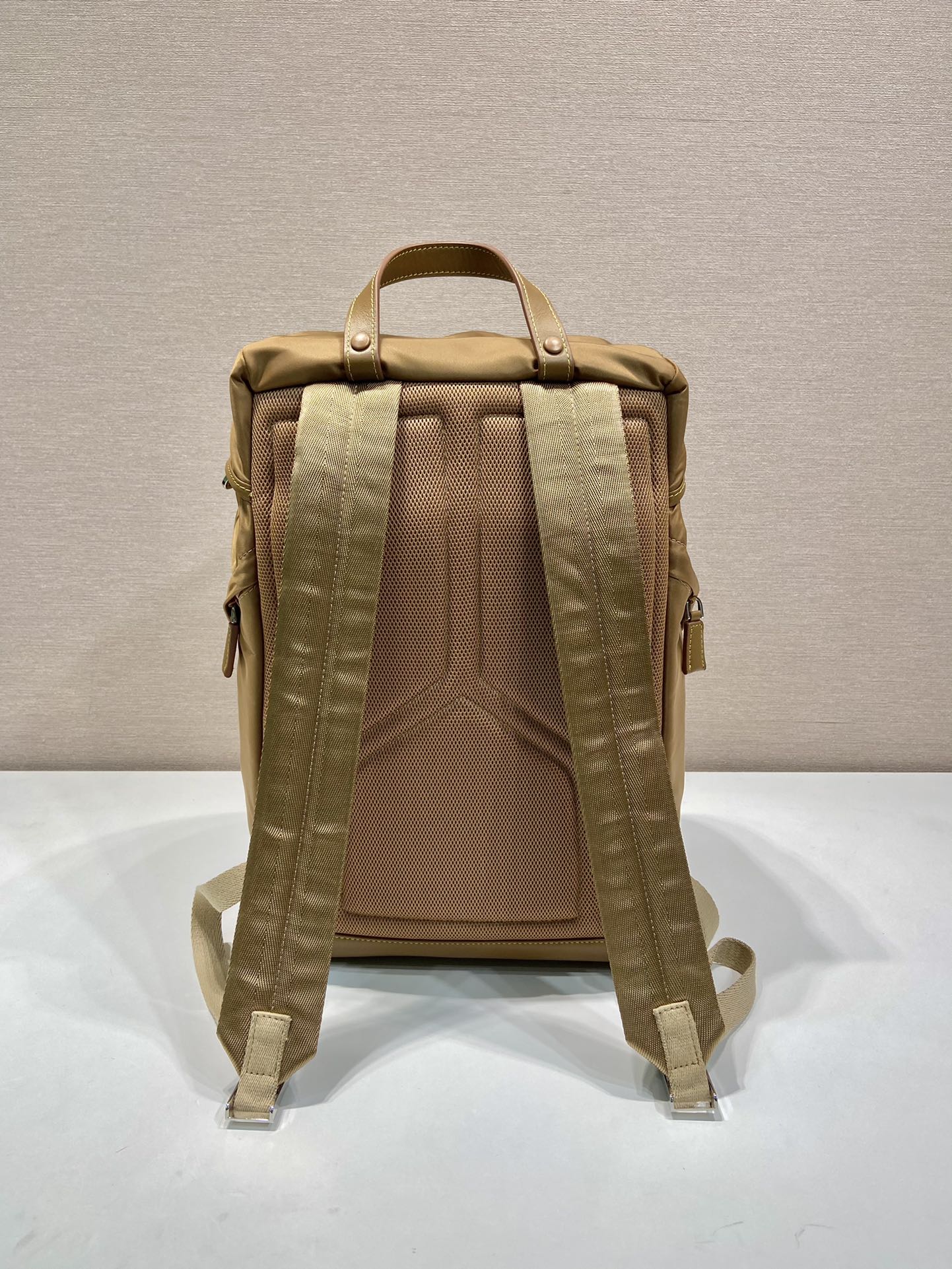 BACKPACK 45 IN CIDER BROWN RE-NYLON AND CALFSKIN TRIM mysite