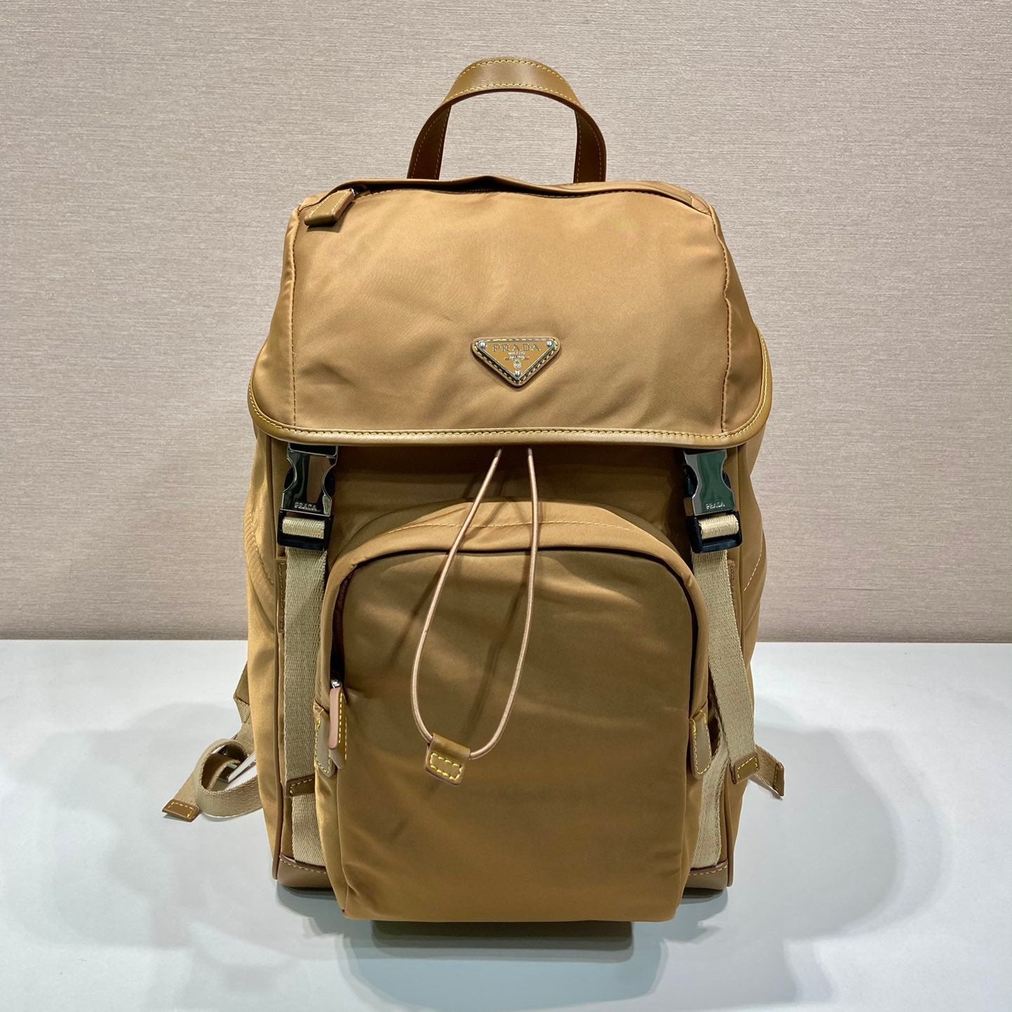 BACKPACK 45 IN CIDER BROWN RE-NYLON AND CALFSKIN TRIM mysite