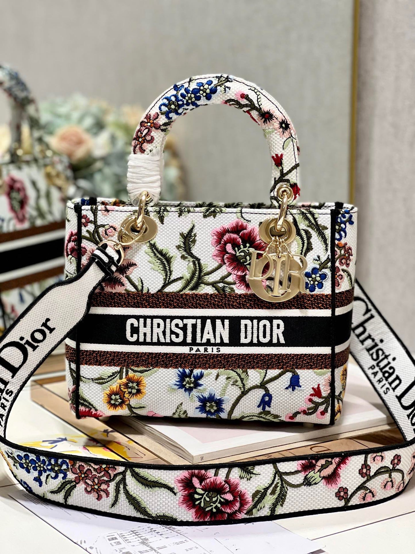 CD Floral White Lady Dior Bag Canvas 336682 mysite