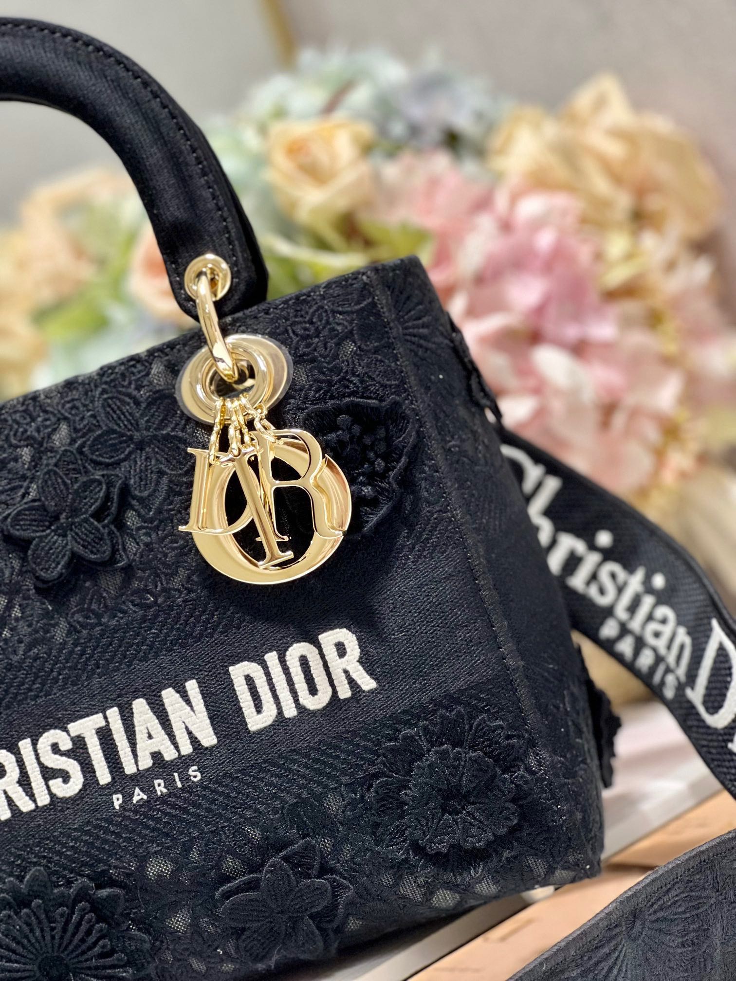 CD Flower Black 24 Lady Dior Bag Canvas 336721 mysite