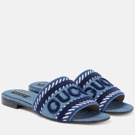 Letters Denim Flat Slippers mysite