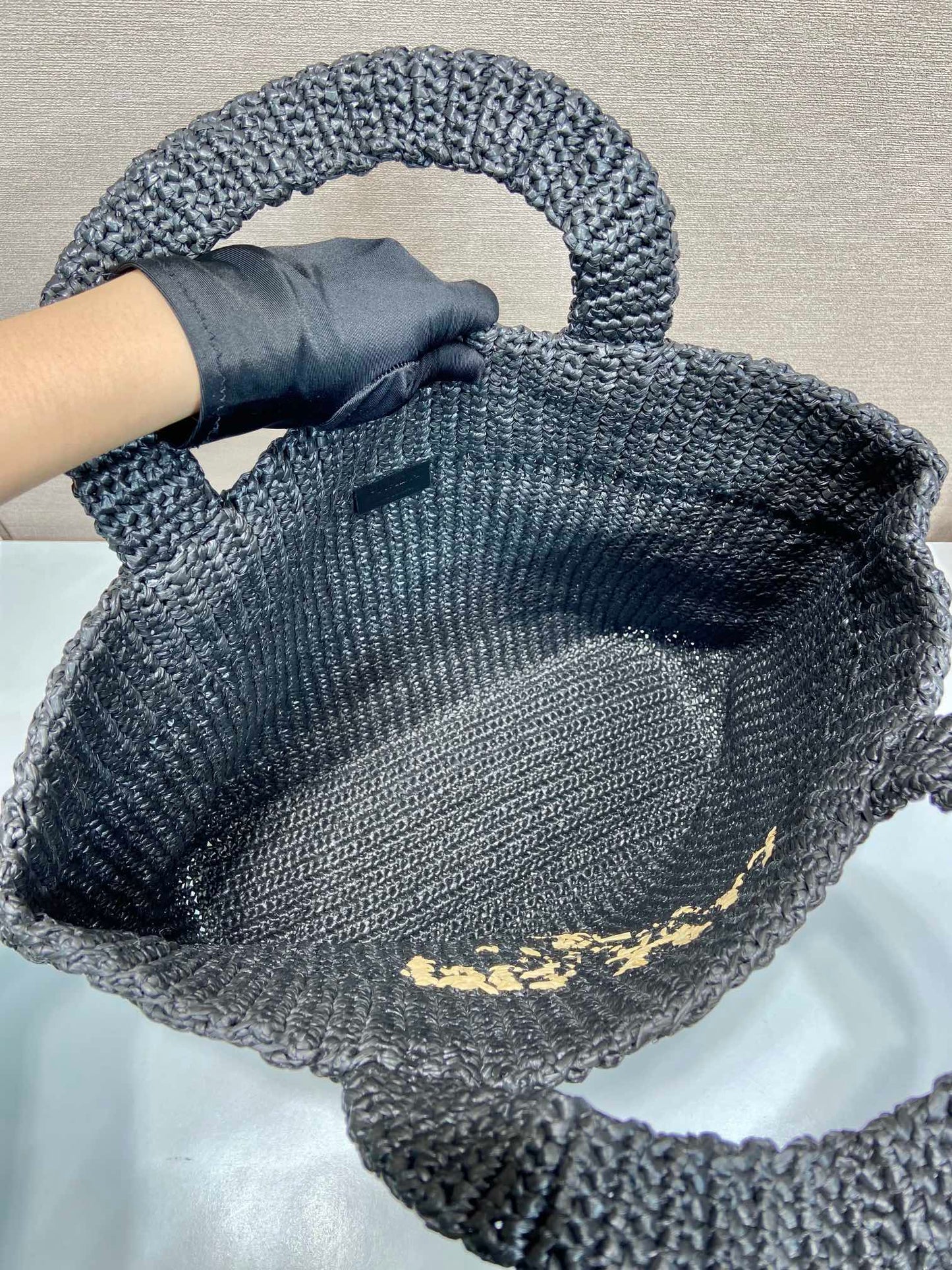 LARGE CROCHET TOTE BAG 47 IN BLACK MIX YELLOW RAFFIA mysite