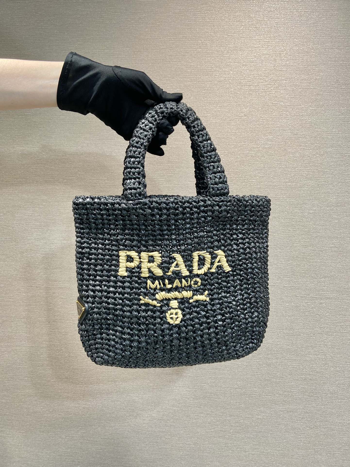 SMALL CROCHET TOTE BAG 24 IN BLACK MIX YELLOW RAFFIA mysite