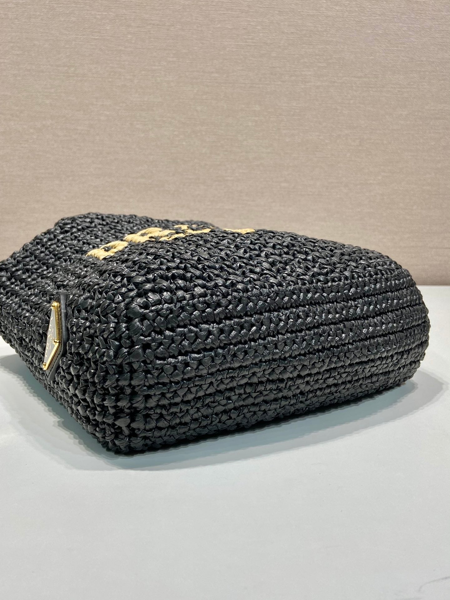 SMALL CROCHET TOTE BAG 24 IN BLACK MIX YELLOW RAFFIA mysite