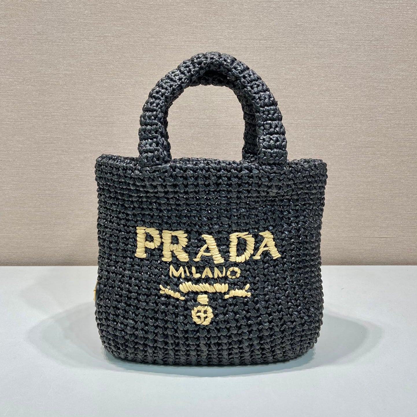 SMALL CROCHET TOTE BAG 24 IN BLACK MIX YELLOW RAFFIA mysite