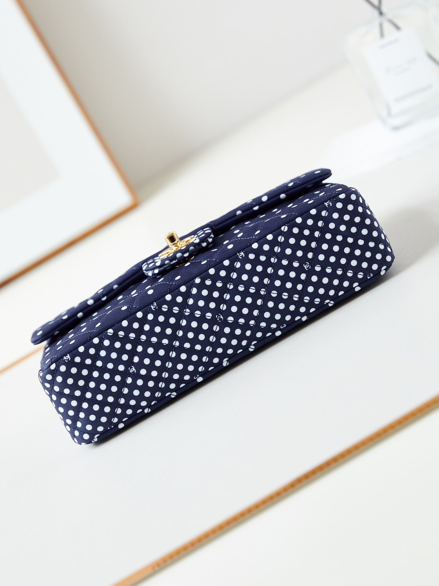 24p medium flap bag 25cm dark blue canvas white polka dot mysite