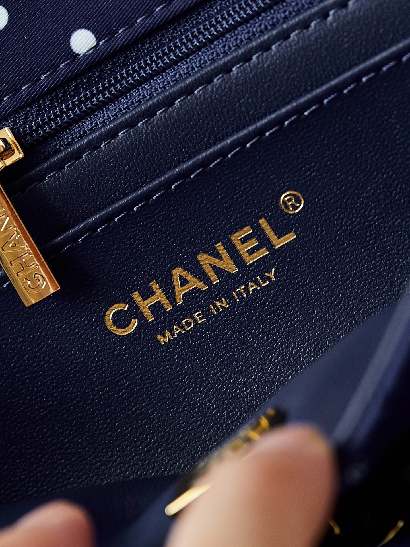 24p medium flap bag 25cm dark blue canvas white polka dot mysite