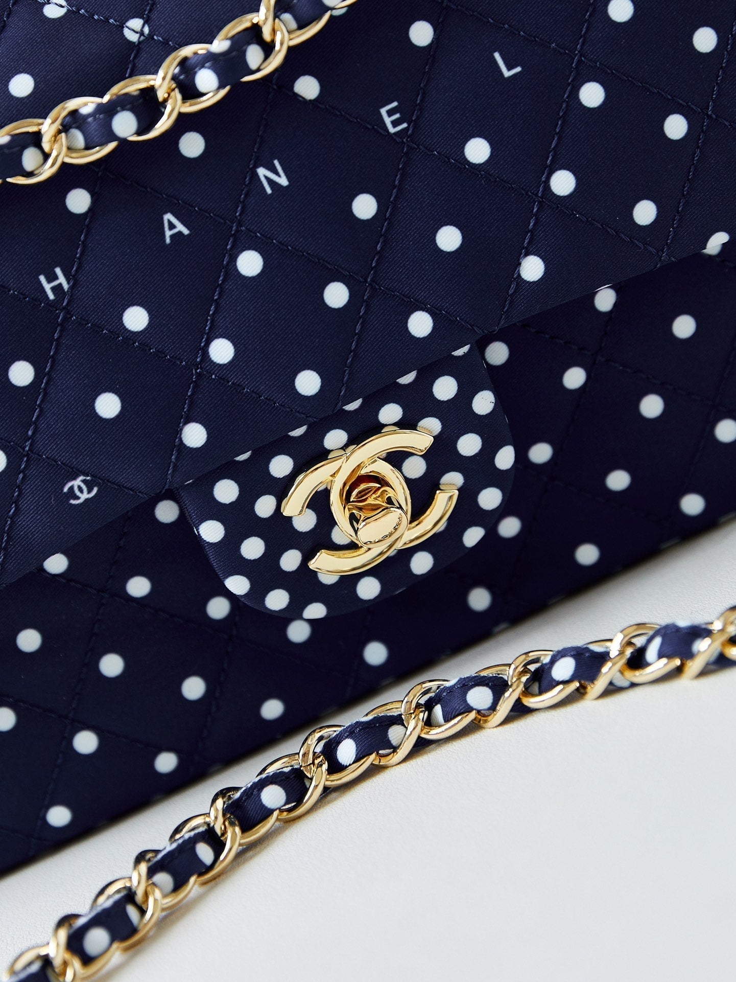 24p medium flap bag 25cm dark blue canvas white polka dot mysite