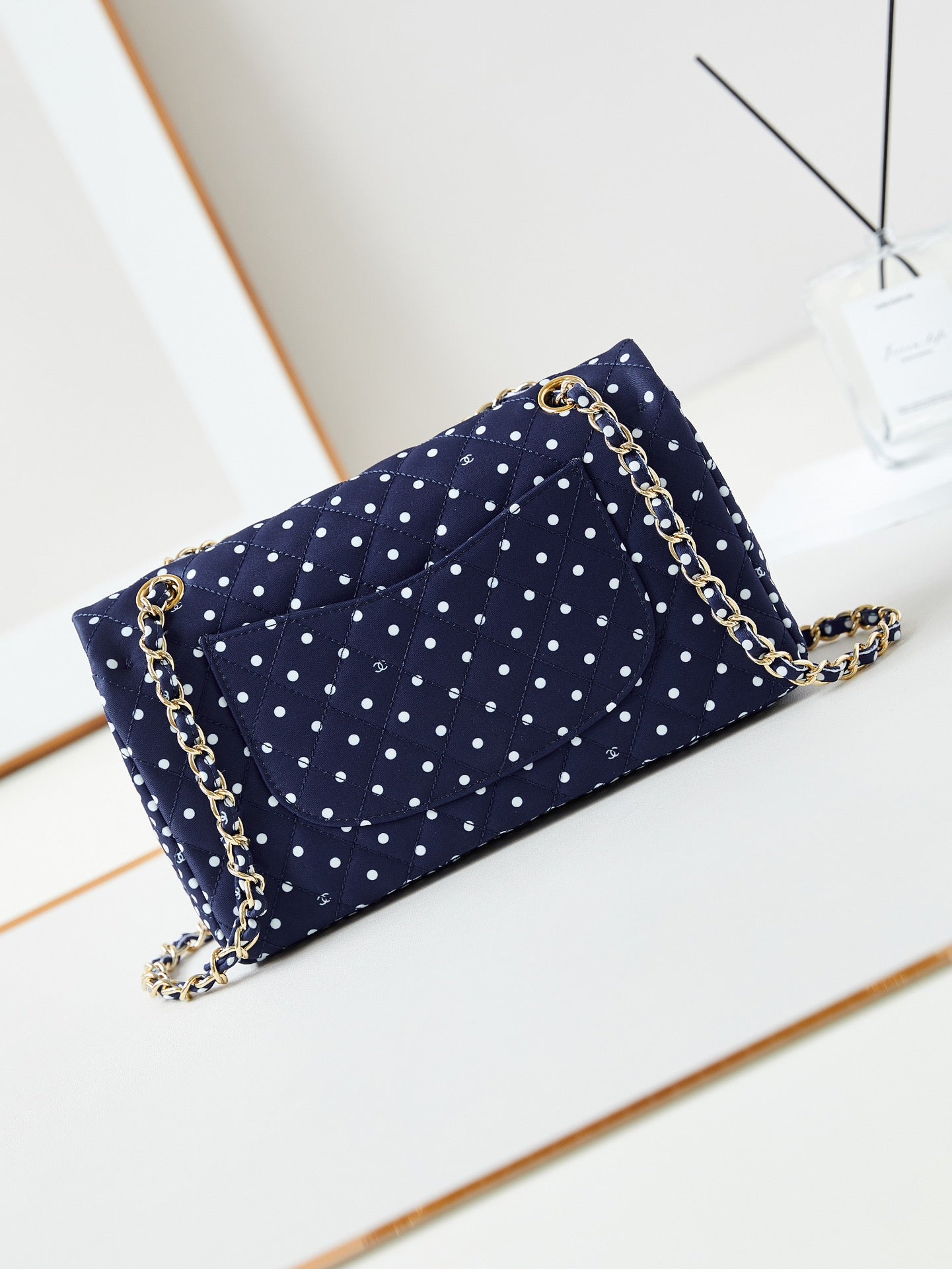 24p medium flap bag 25cm dark blue canvas white polka dot mysite