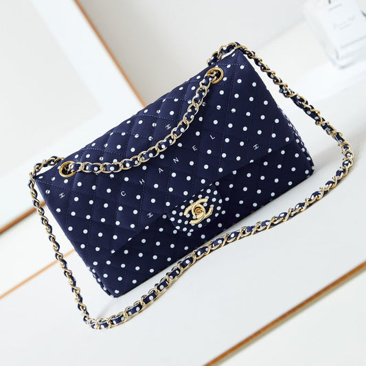 24p medium flap bag 25cm dark blue canvas white polka dot mysite