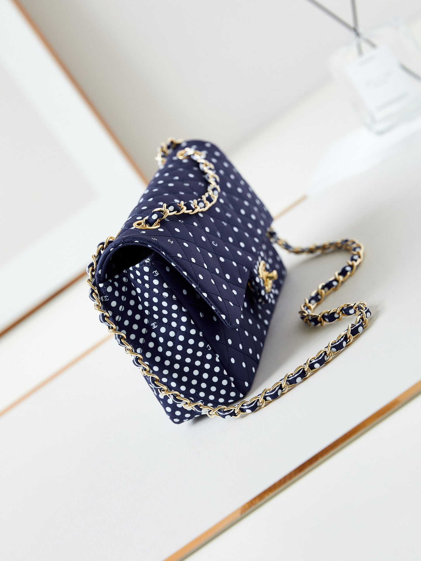 24p medium flap bag 25cm dark blue canvas white polka dot mysite