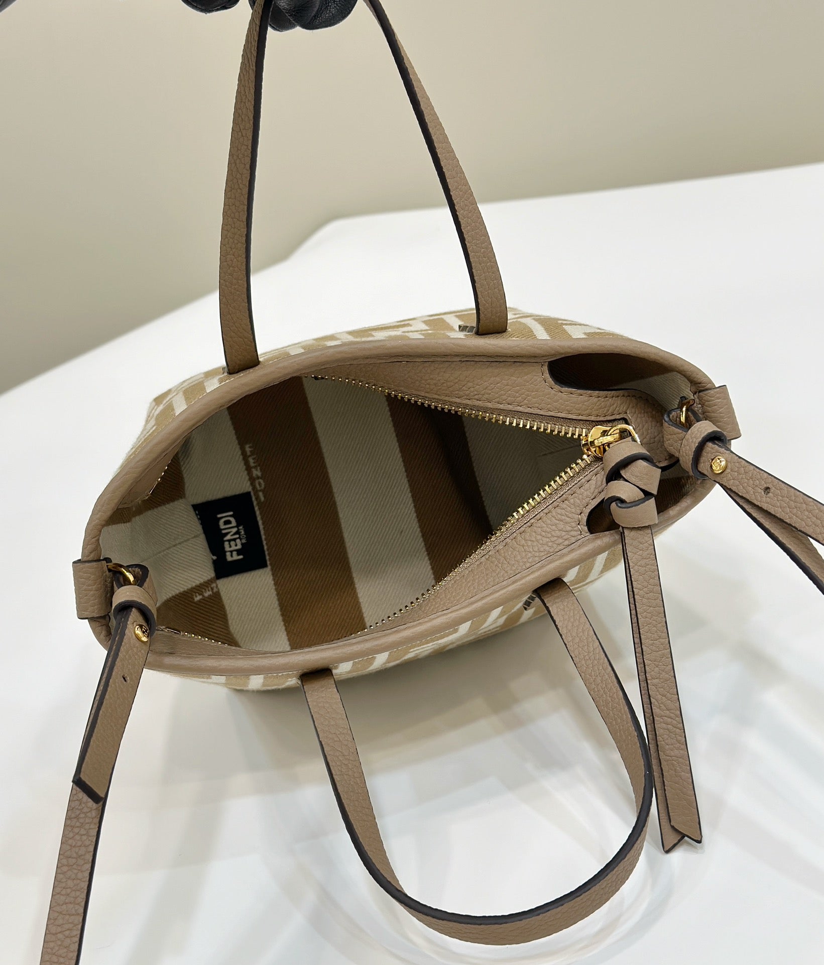 MINI ROLL BAG 15 PEANUT BROWN MIX WHITE FF JACQUARD FABRIC mysite