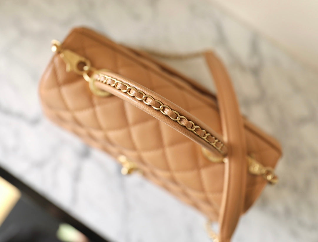 coco handle flap bag 24cm brown quilted caviar leather mysite