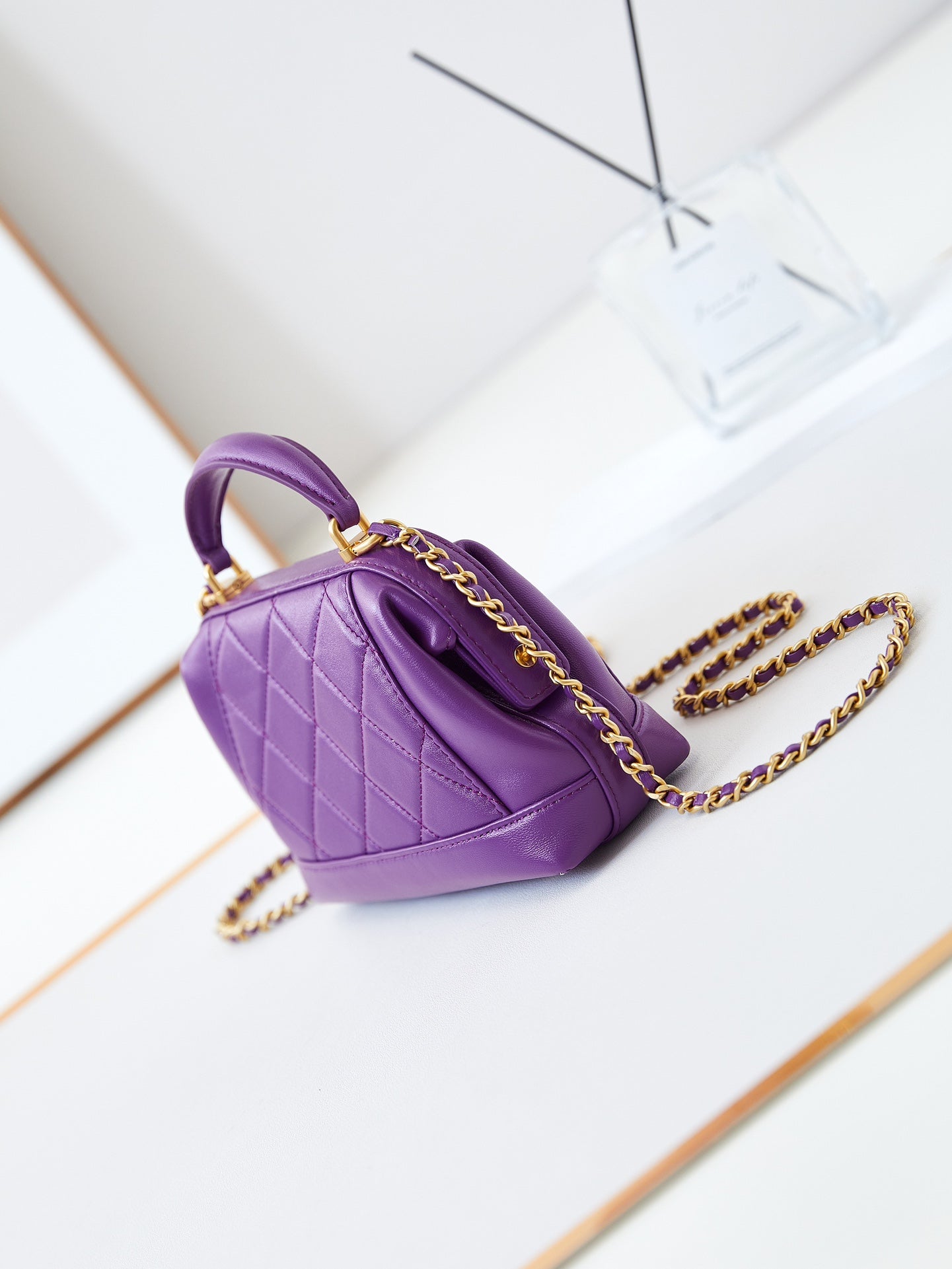 CC 24A Top Handle 18cm Purple Wax Leather Gold Hardware 238467 mysite