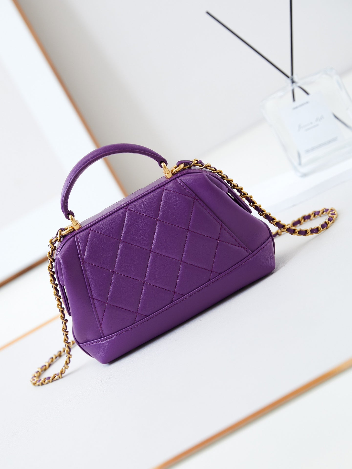 CC 24A Top Handle 18cm Purple Wax Leather Gold Hardware 238467 mysite
