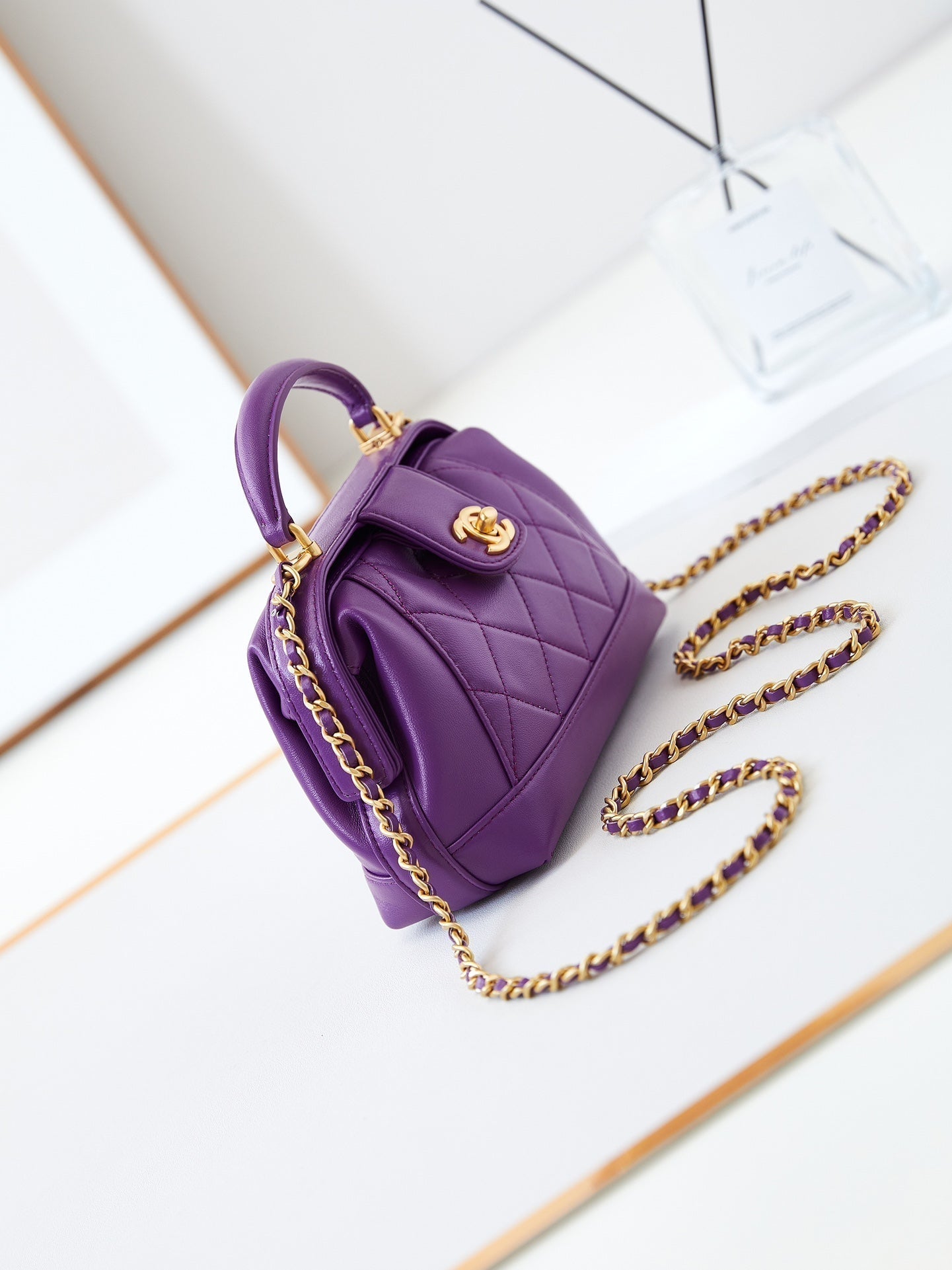 CC 24A Top Handle 18cm Purple Wax Leather Gold Hardware 238467 mysite