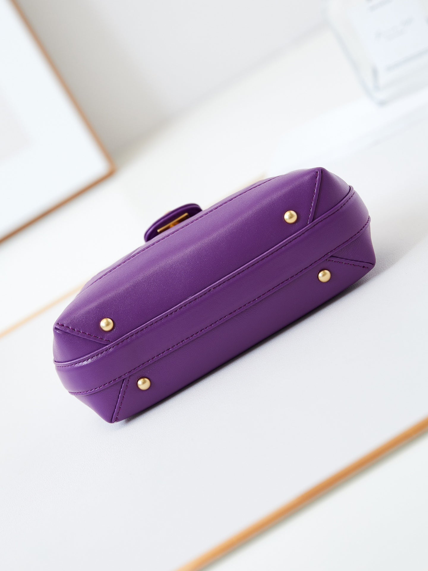 CC 24A Top Handle 18cm Purple Wax Leather Gold Hardware 238467 mysite