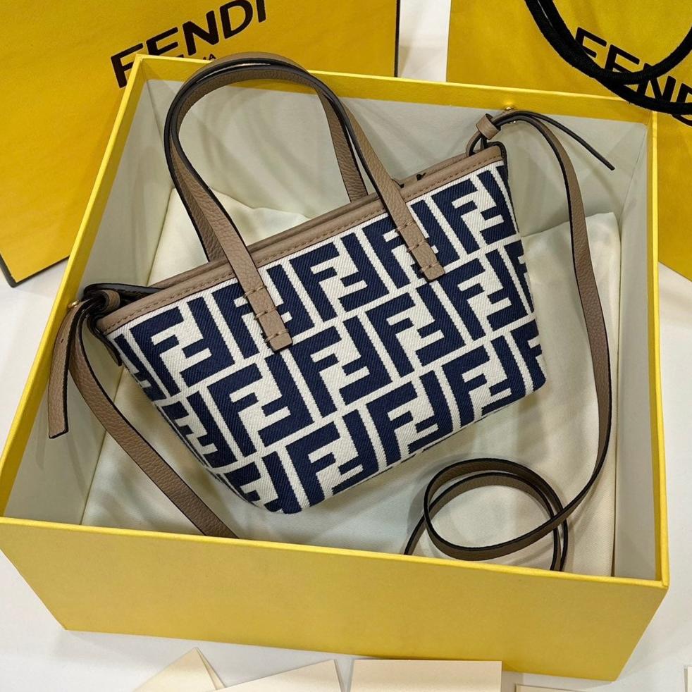 MINI ROLL BAG 15 MIDNIGHT BLUE MIX WHITE FF JACQUARD FABRIC mysite