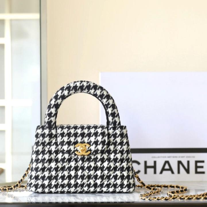 cc 24a nano 19cm kelly shopper bag black white tweed mysite