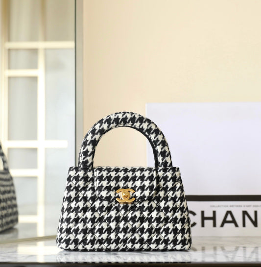 cc 24a nano 19cm kelly shopper bag black white tweed mysite