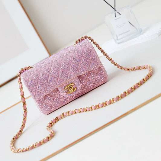 24b mini flap bag  20cm pink lambskin silver purple diamond mysite