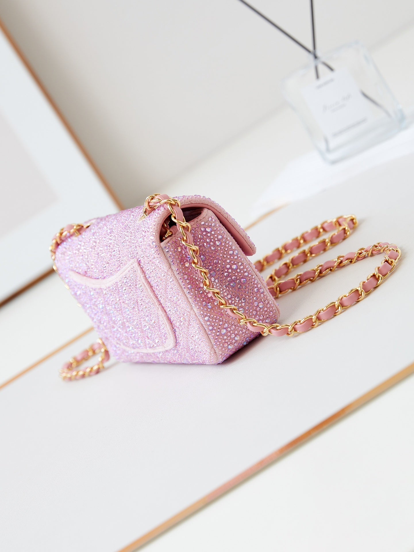 24b mini flap bag  20cm pink lambskin silver purple diamond mysite