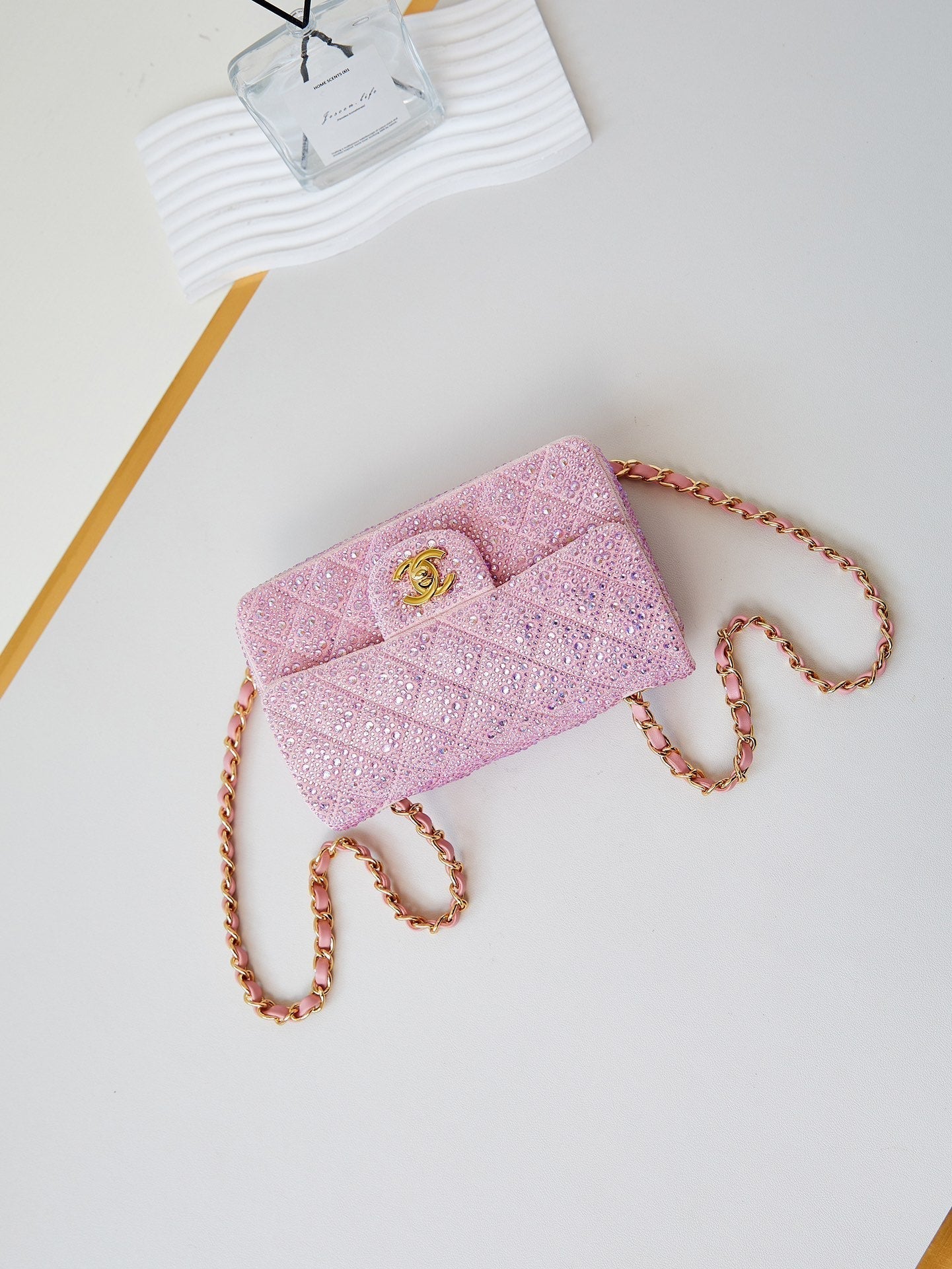 24b mini flap bag  20cm pink lambskin silver purple diamond mysite