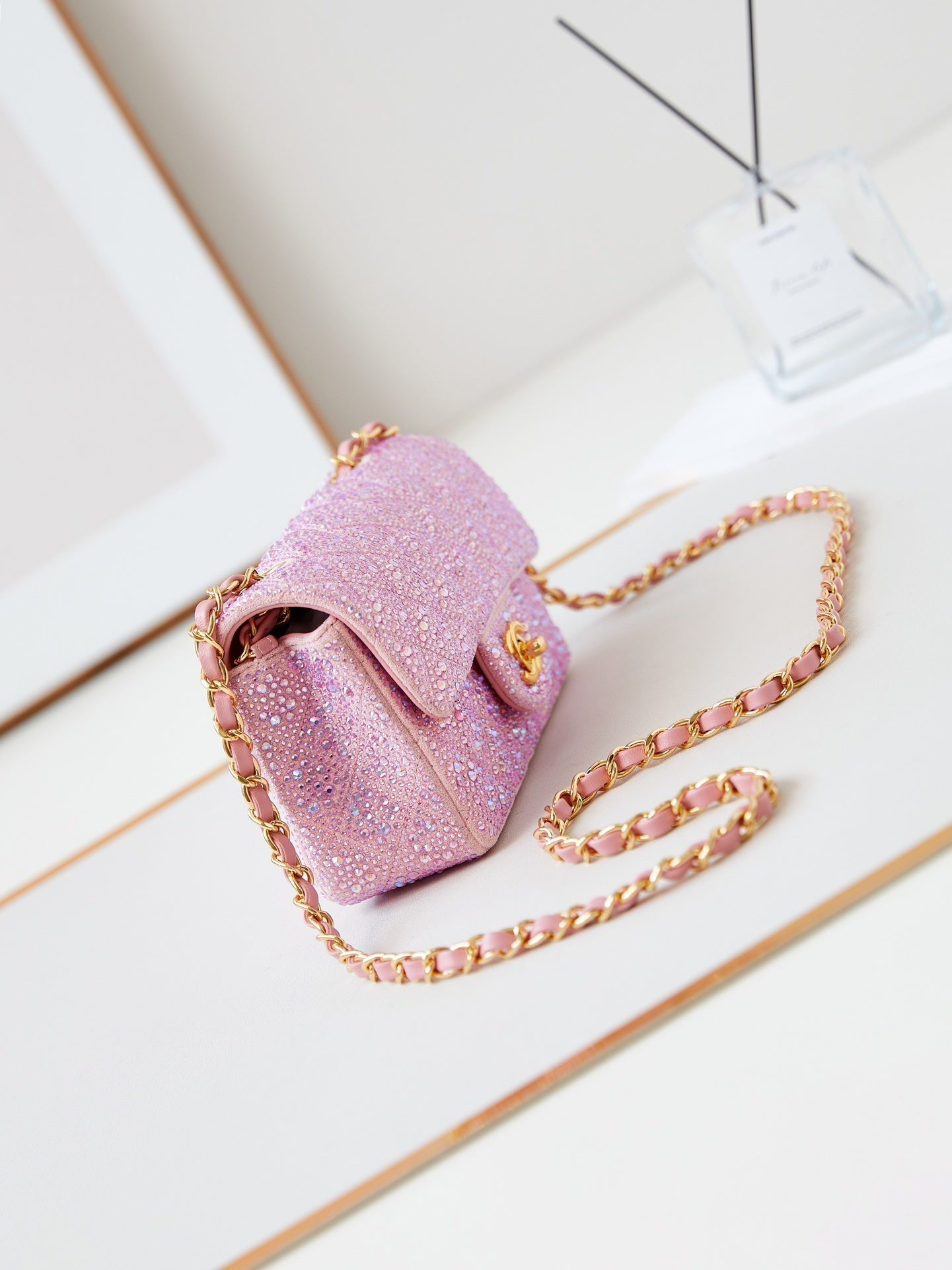 24b mini flap bag  20cm pink lambskin silver purple diamond mysite