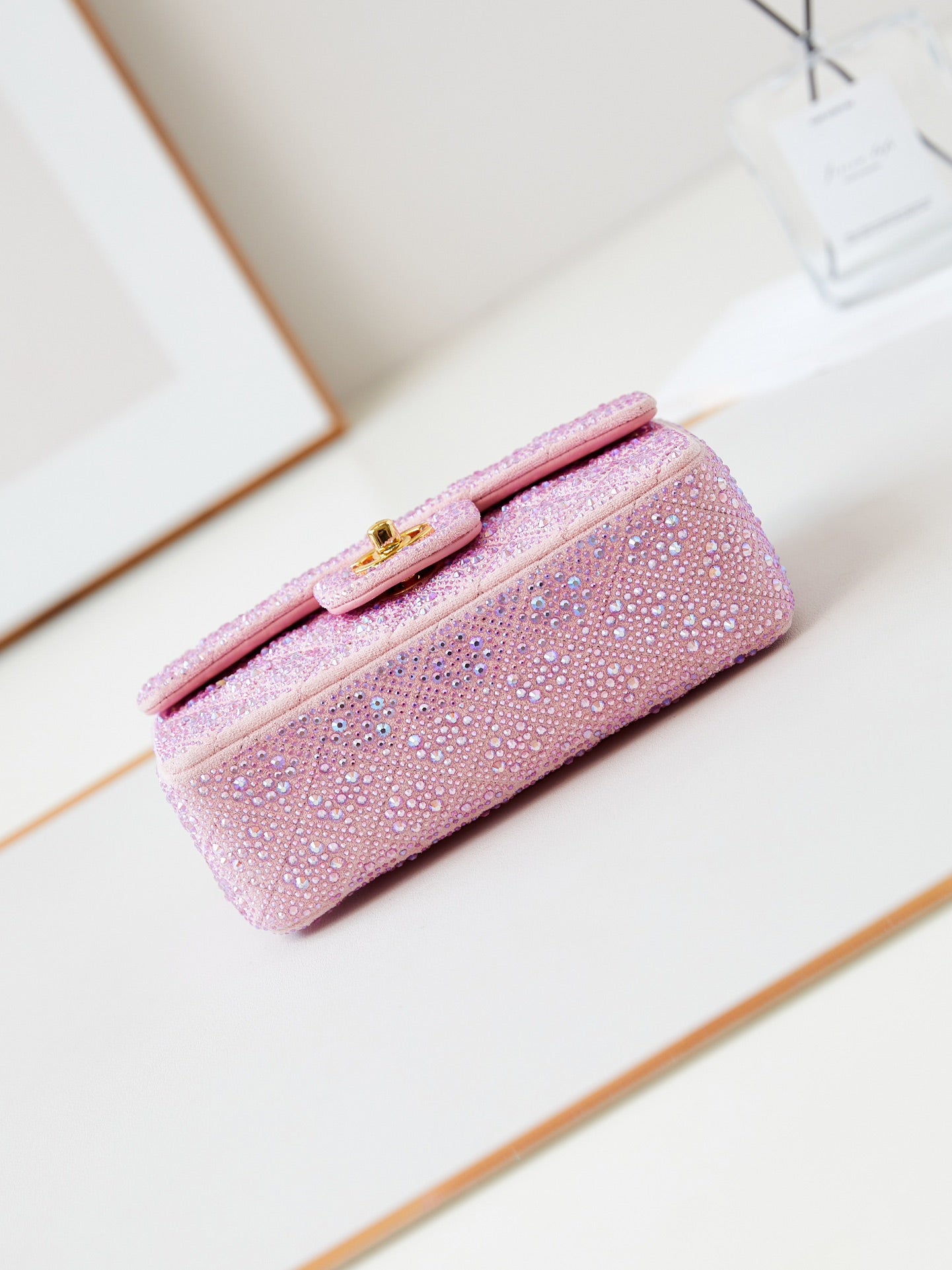 24b mini flap bag  20cm pink lambskin silver purple diamond mysite