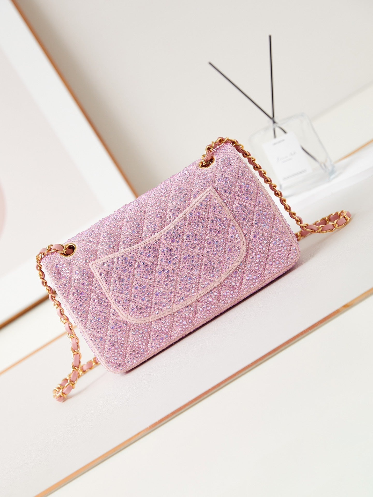 24b medium flap bag 25cm pink lambskin silver purple diamond mysite