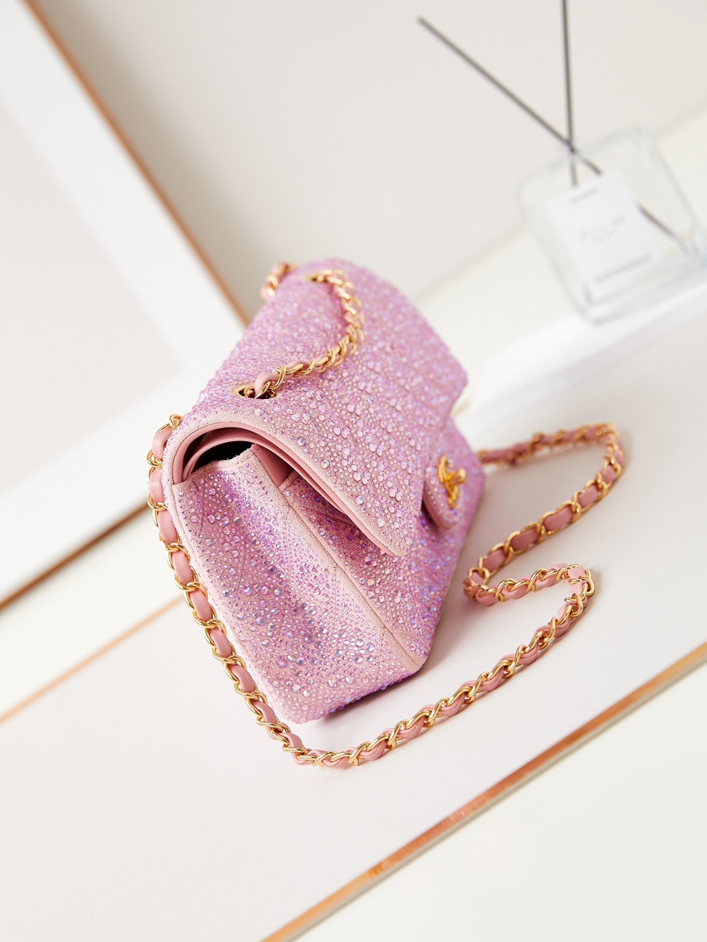 24b medium flap bag 25cm pink lambskin silver purple diamond mysite